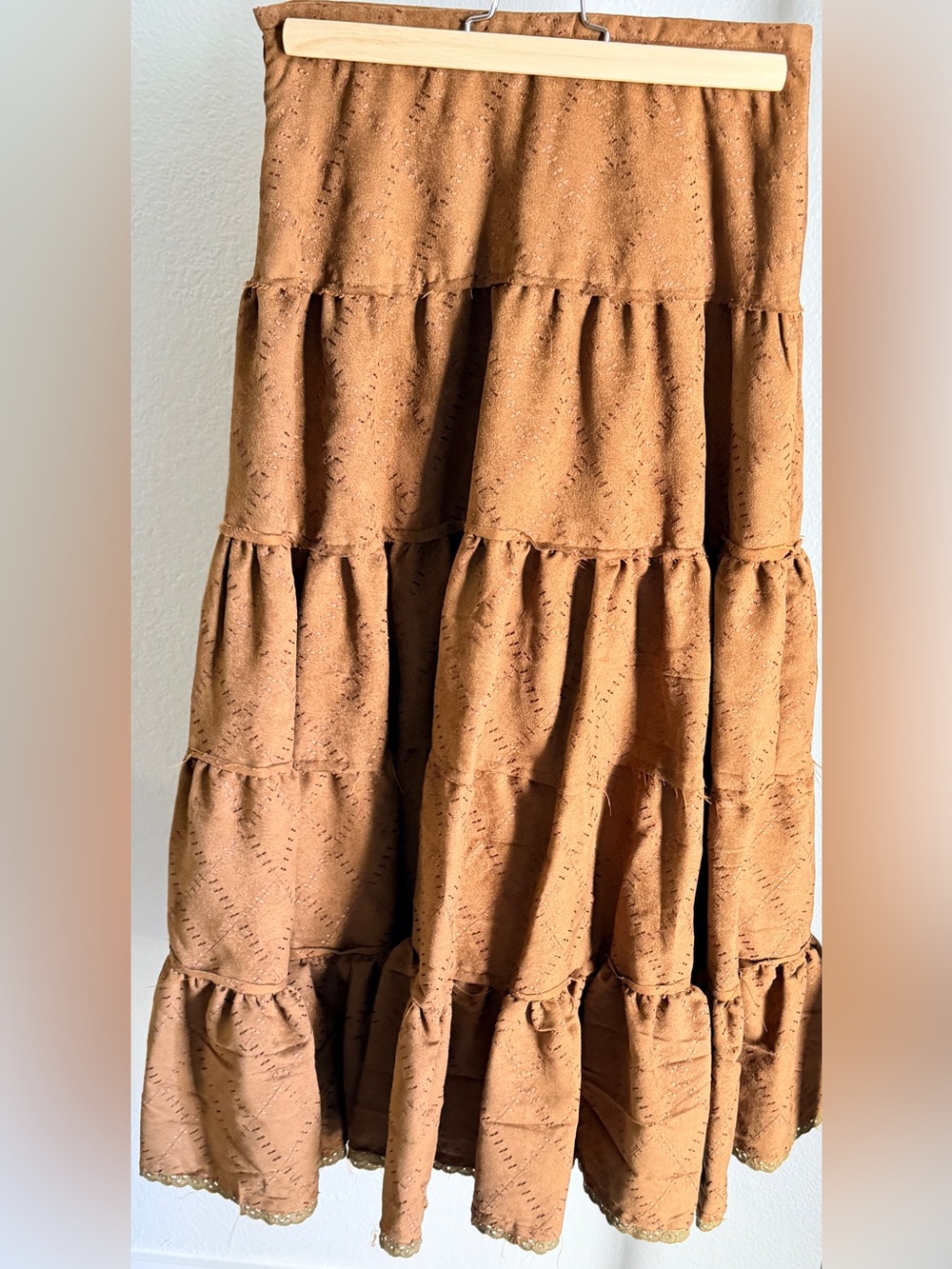 Tiered A-Line long Skirt in Warm Brown